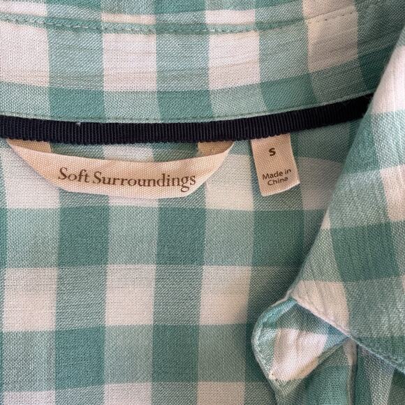 Soft Surroundings Size Small Minty Gingham Southern Charm Al Fresco Split Neck - Picture 3 of 6